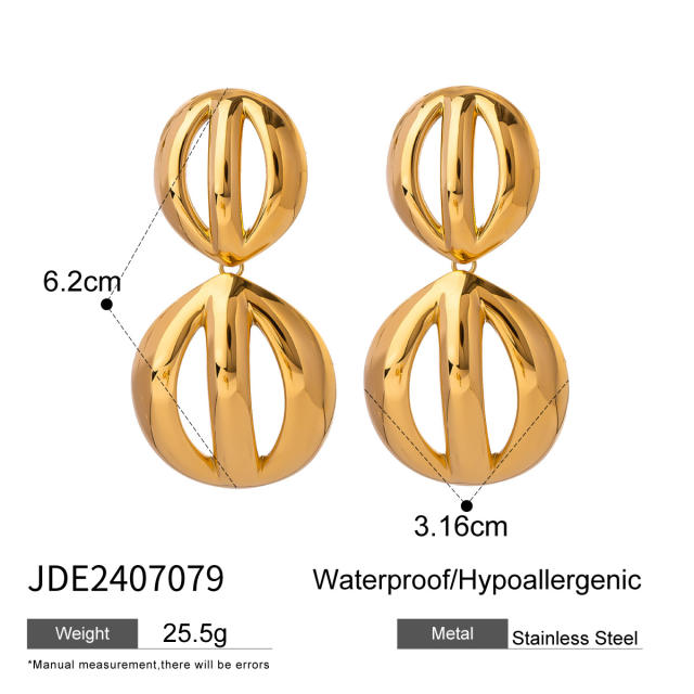 18KG chunky hollow out semicircle stainless steel dangle earrings