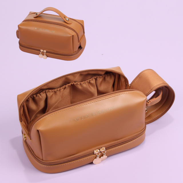 Elegant three color PU leather good quality cosmetic bag tolietry bag washing bag