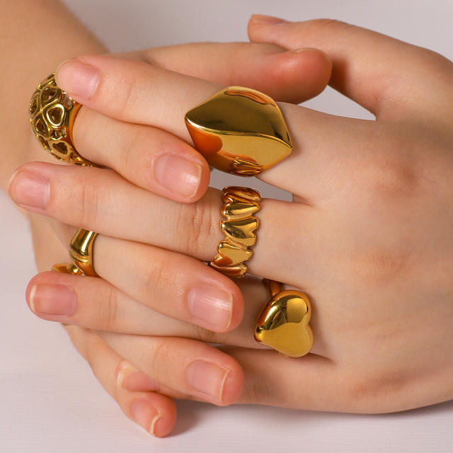 Personality chunky gold color geometric stainless steel rings collection