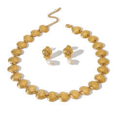 18KG ocean sereis shell design stainless steel choker necklace earrings set