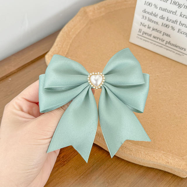 Sweet bow pearl bead easy match french barrette hair clips