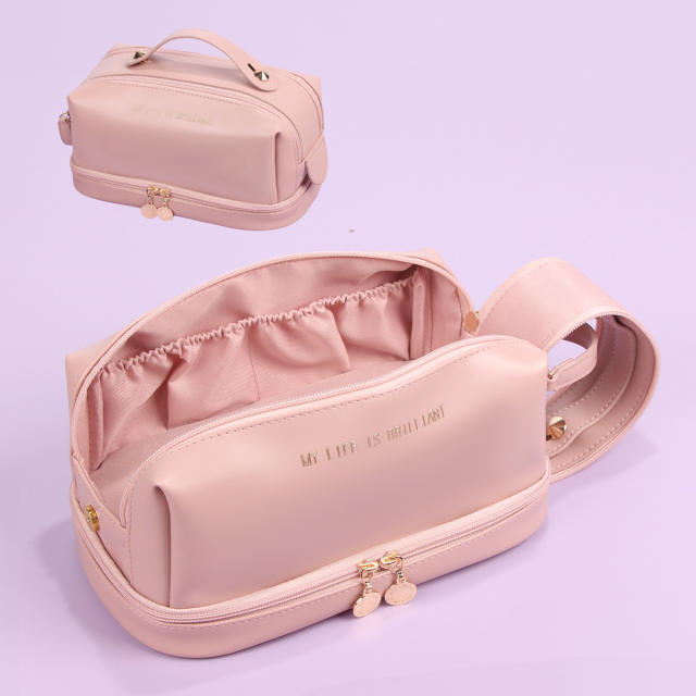 Elegant three color PU leather good quality cosmetic bag tolietry bag washing bag
