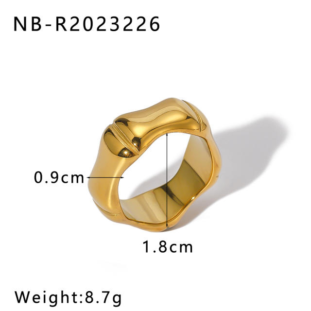 Personality chunky gold color geometric stainless steel rings collection