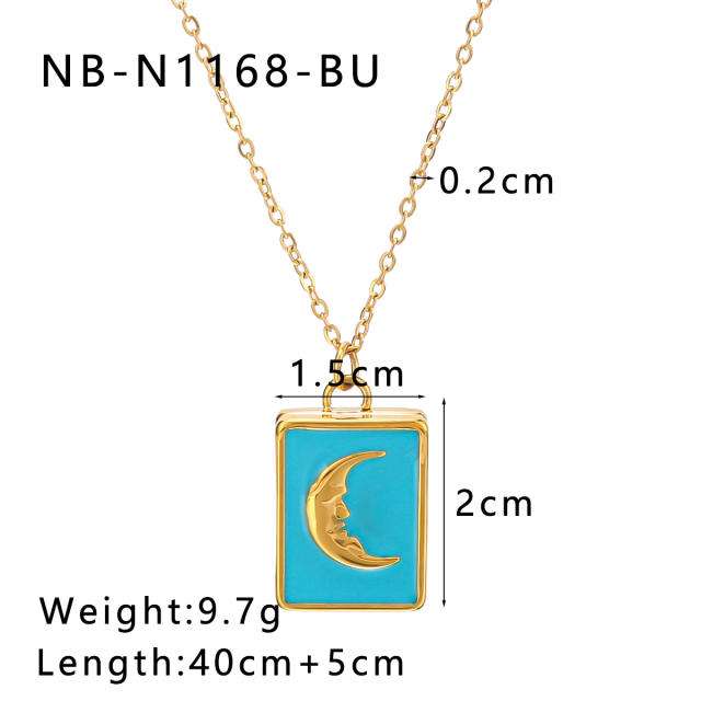 Sweet color enamel moon star love book pendant stainless steel necklace locket necklace