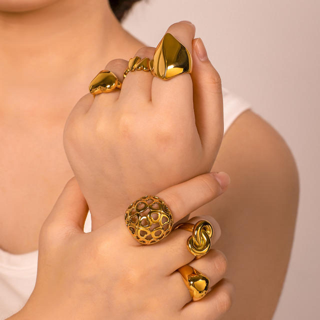 Personality chunky gold color geometric stainless steel rings collection