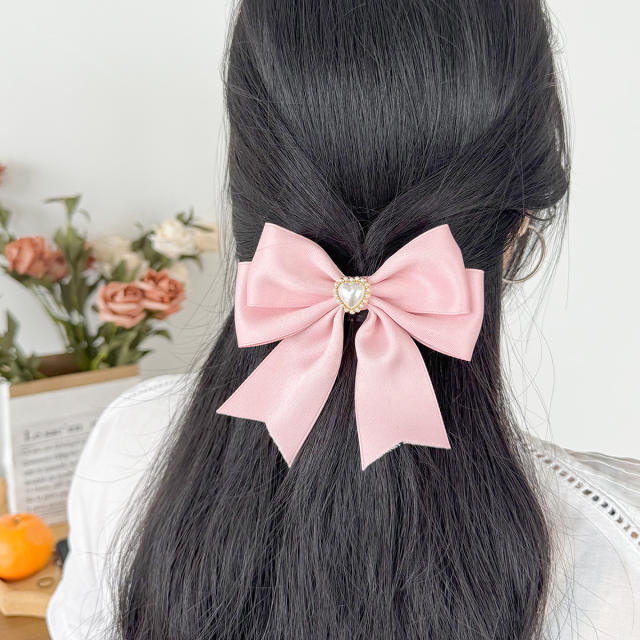 Sweet bow pearl bead easy match french barrette hair clips