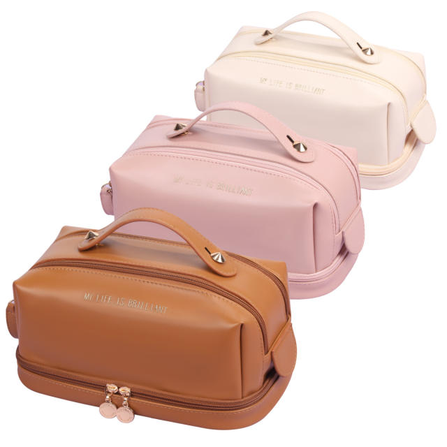 Elegant three color PU leather good quality cosmetic bag tolietry bag washing bag