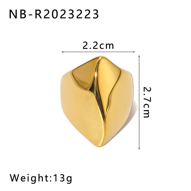Personality chunky gold color geometric stainless steel rings collection