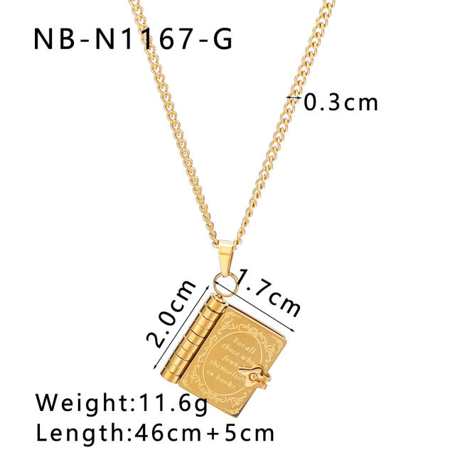Sweet color enamel moon star love book pendant stainless steel necklace locket necklace