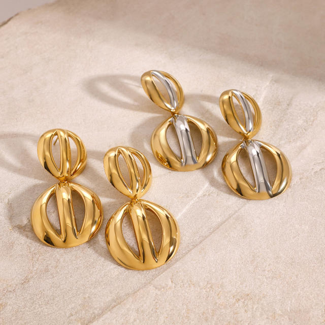 18KG chunky hollow out semicircle stainless steel dangle earrings