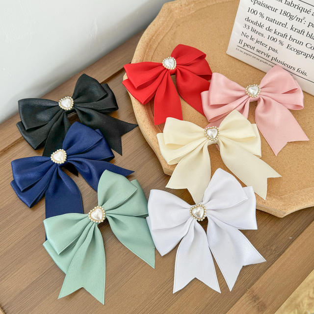 Sweet bow pearl bead easy match french barrette hair clips