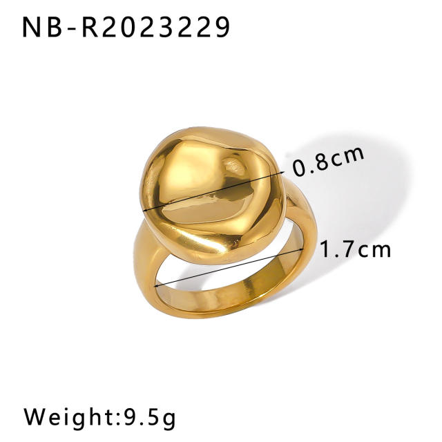 Personality chunky gold color geometric stainless steel rings collection
