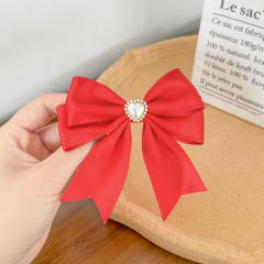 Sweet bow pearl bead easy match french barrette hair clips