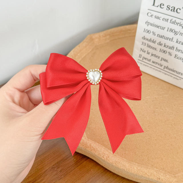 Sweet bow pearl bead easy match french barrette hair clips