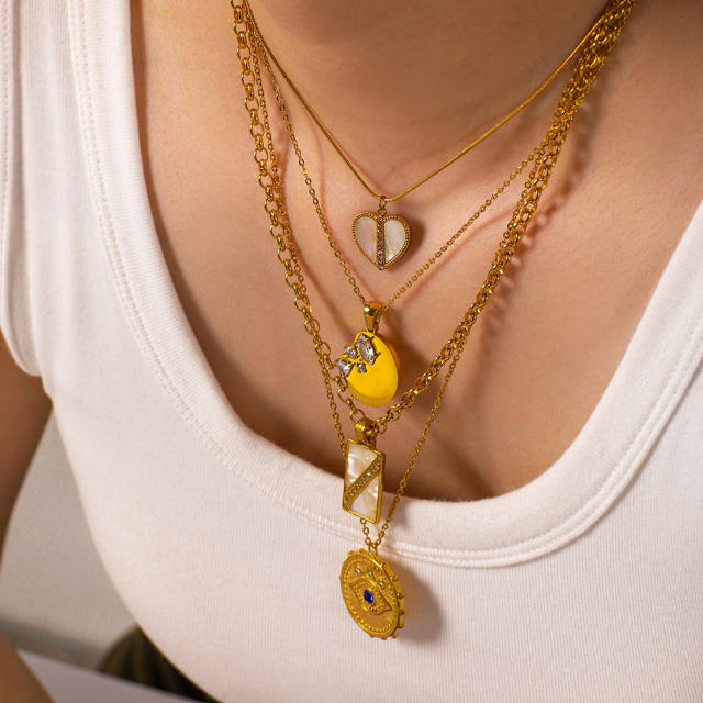 Dainty rose flower evil eye pendant stainless steel necklace collection