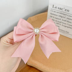 Sweet bow pearl bead easy match french barrette hair clips