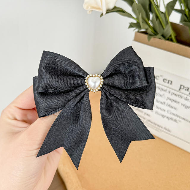 Sweet bow pearl bead easy match french barrette hair clips