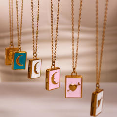 Sweet color enamel moon star love book pendant stainless steel necklace locket necklace