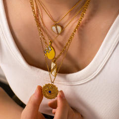 Dainty rose flower evil eye pendant stainless steel necklace collection