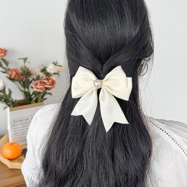 Sweet bow pearl bead easy match french barrette hair clips