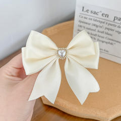 Sweet bow pearl bead easy match french barrette hair clips