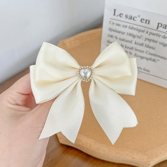 Sweet bow pearl bead easy match french barrette hair clips