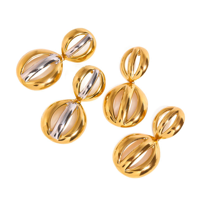 18KG chunky hollow out semicircle stainless steel dangle earrings
