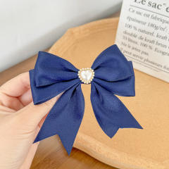 Sweet bow pearl bead easy match french barrette hair clips