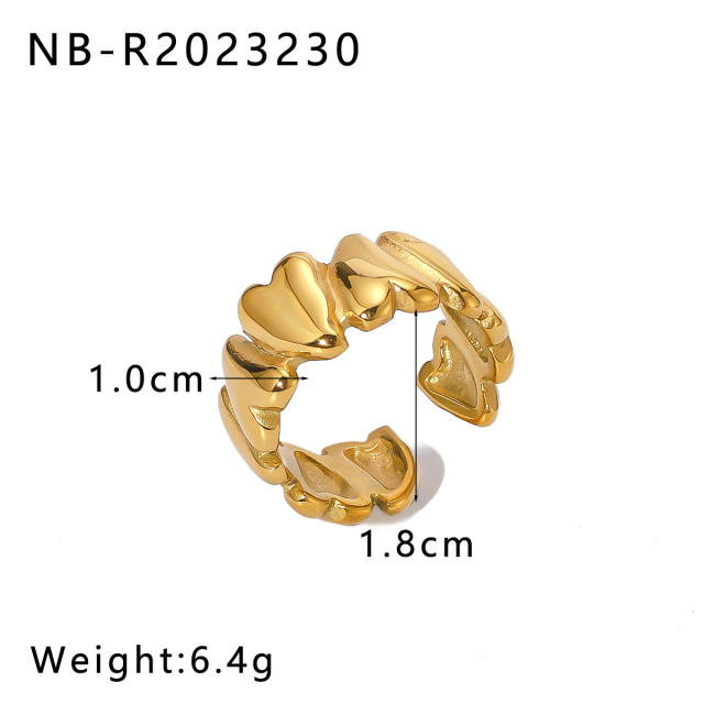 Personality chunky gold color geometric stainless steel rings collection