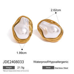 18KG baroque pearl stainless steel necklace earrings rings set