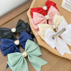 Sweet bow pearl bead easy match french barrette hair clips
