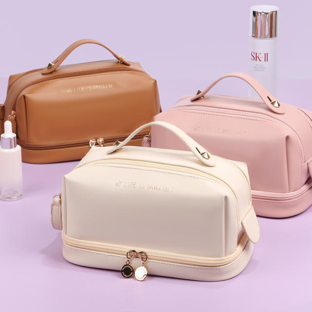 Elegant three color PU leather good quality cosmetic bag tolietry bag washing bag