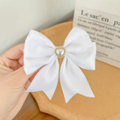 Sweet bow pearl bead easy match french barrette hair clips