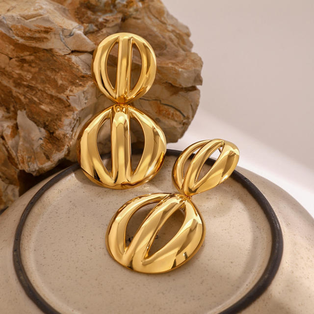 18KG chunky hollow out semicircle stainless steel dangle earrings
