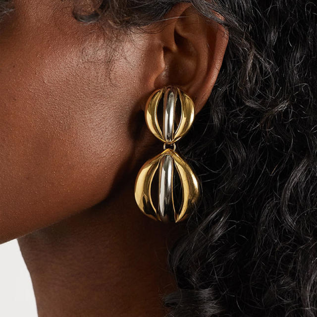 18KG chunky hollow out semicircle stainless steel dangle earrings