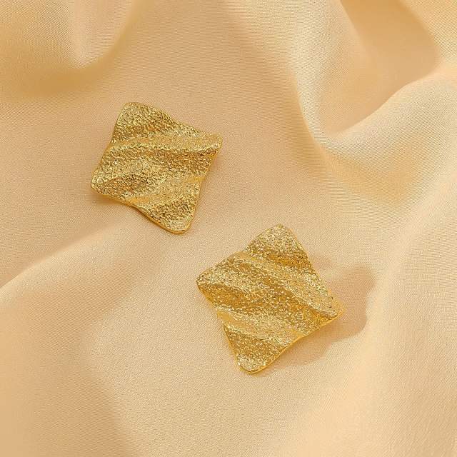 18KG geometric square wave shape frosted stainless steel earrings