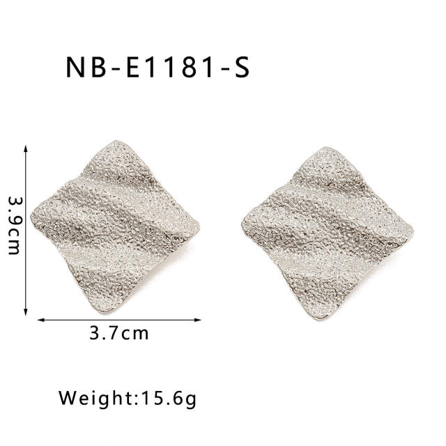 18KG geometric square wave shape frosted stainless steel earrings