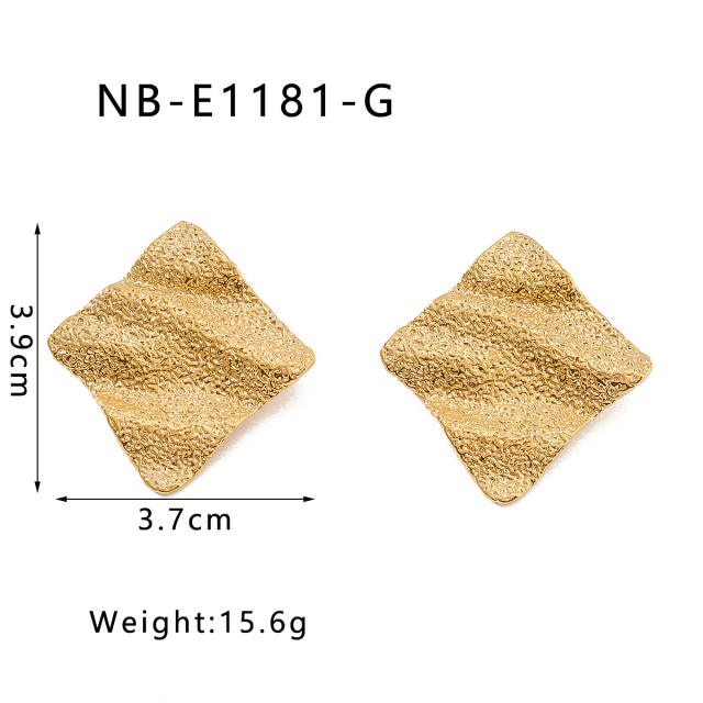 18KG geometric square wave shape frosted stainless steel earrings