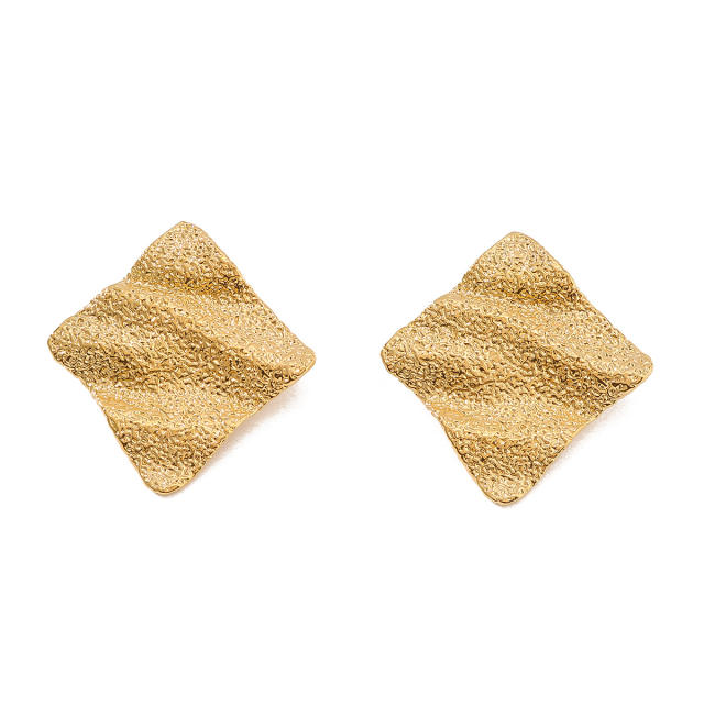 18KG geometric square wave shape frosted stainless steel earrings