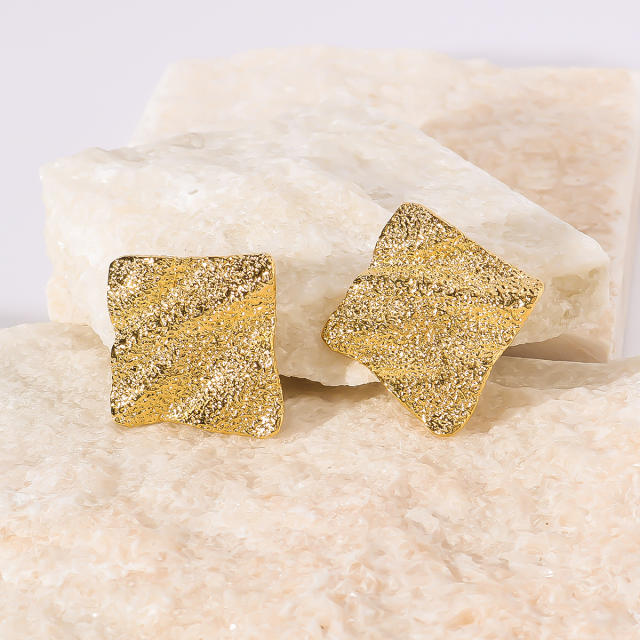 18KG geometric square wave shape frosted stainless steel earrings