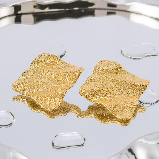 18KG geometric square wave shape frosted stainless steel earrings