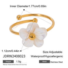 Sweet white shell flower stainless steel necklace rings set