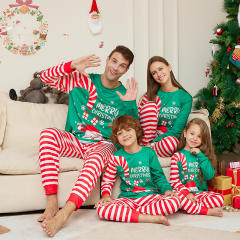 Hot sale green red color santa claus christmas pajamas family outfits