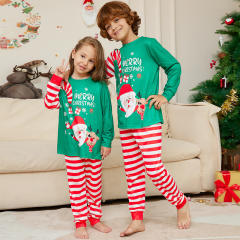 Hot sale green red color santa claus christmas pajamas family outfits