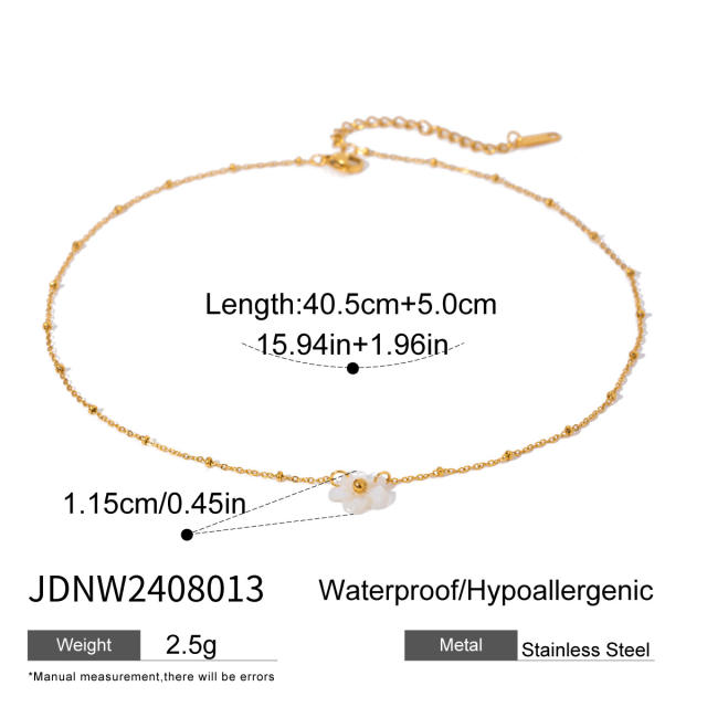 Sweet white shell flower stainless steel necklace rings set