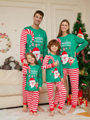 Hot sale green red color santa claus christmas pajamas family outfits