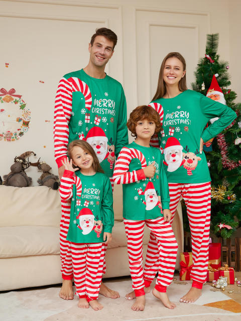 Hot sale green red color santa claus christmas pajamas family outfits