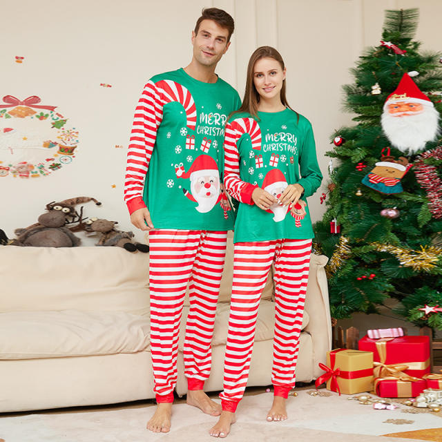 Hot sale green red color santa claus christmas pajamas family outfits