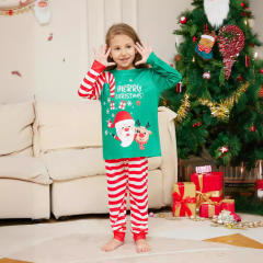 Hot sale green red color santa claus christmas pajamas family outfits