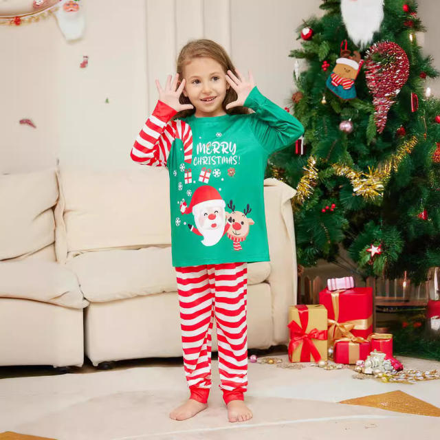 Hot sale green red color santa claus christmas pajamas family outfits